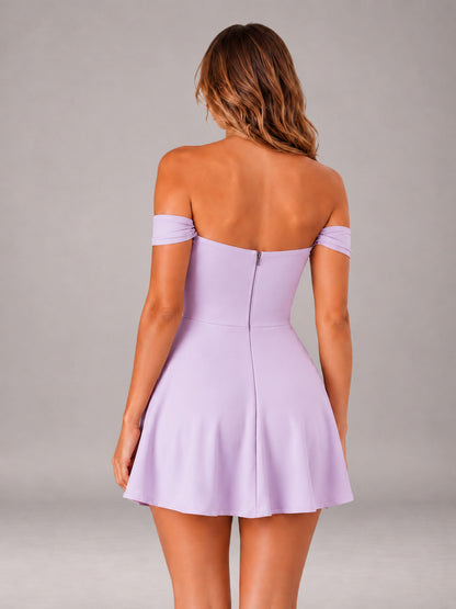 Lilac Off-The-Shoulder Sweetheart Ruched A-Line Mini Homecoming Dresses
