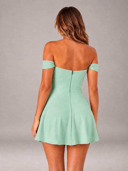 Mint Green Off-The-Shoulder Sweetheart Ruched A-Line Mini Homecoming Dresses