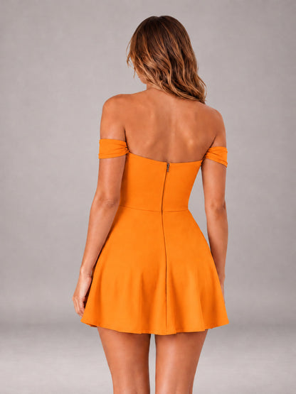 Orange Off-The-Shoulder Sweetheart Ruched A-Line Mini Homecoming Dresses