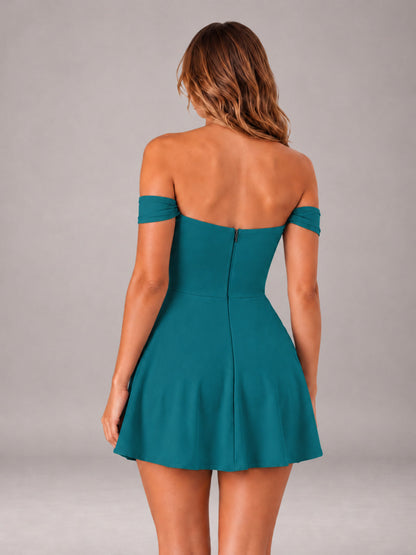 Peacock Off-The-Shoulder Sweetheart Ruched A-Line Mini Homecoming Dresses