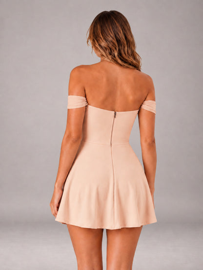 Rose Gold Off-The-Shoulder Sweetheart Ruched A-Line Mini Homecoming Dresses