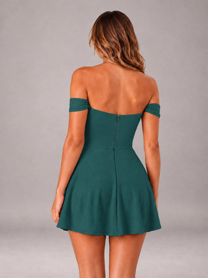 Teal Off-The-Shoulder Sweetheart Ruched A-Line Mini Homecoming Dresses