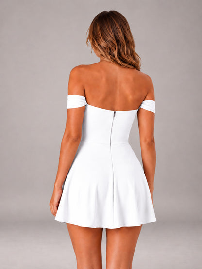 White Off-The-Shoulder Sweetheart Ruched A-Line Mini Homecoming Dresses