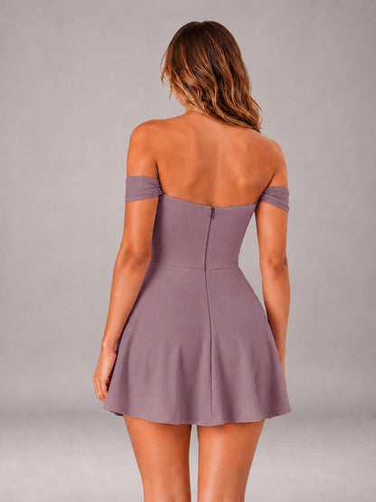 Wisteria Off-The-Shoulder Sweetheart Ruched A-Line Mini Homecoming Dresses