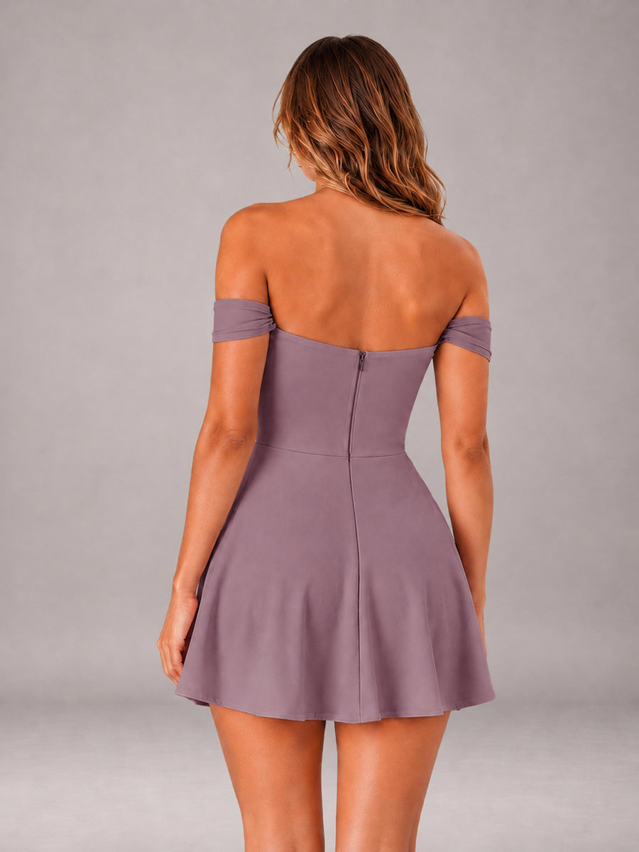 Wisteria Off-The-Shoulder Sweetheart Ruched A-Line Mini Homecoming Dresses