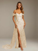 Off-the-Shoulder Mermaid Prom Dress Floor Length with Side Slit