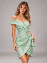 Free Shipping Off-the-Shoulder V-Neck Mini Floral Lace Homecoming Dress with Ruched Draping