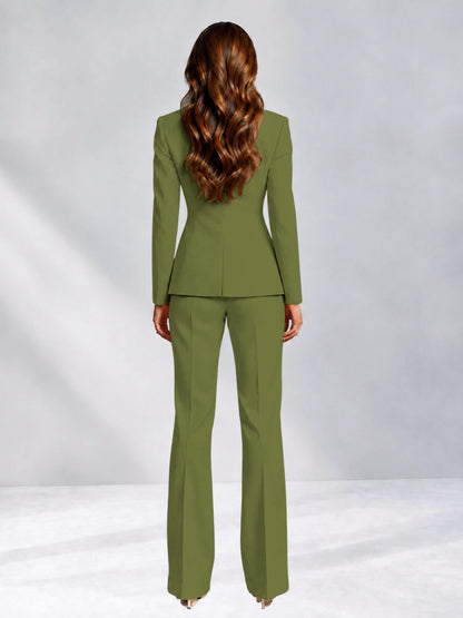 Olive Green 2 Pieces Slim Fit One Button Women's Suits for Commuting
