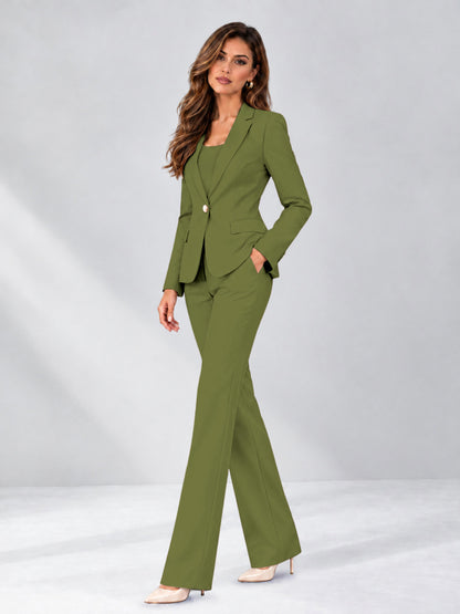 Olive Green 2 Pieces Slim Fit One Button Women's Suits for Commuting