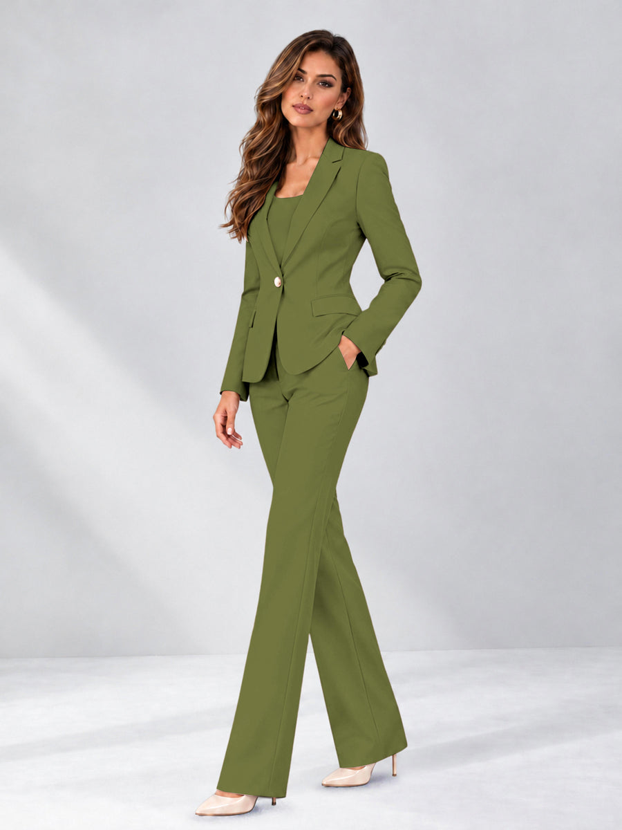 Olive Green 2 Pieces Slim Fit One Button Women's Suits for Commuting