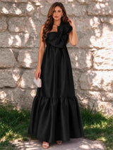 One Shoulder A-Line Satin Sleeveless Wedding Guest Dress with Bowknot