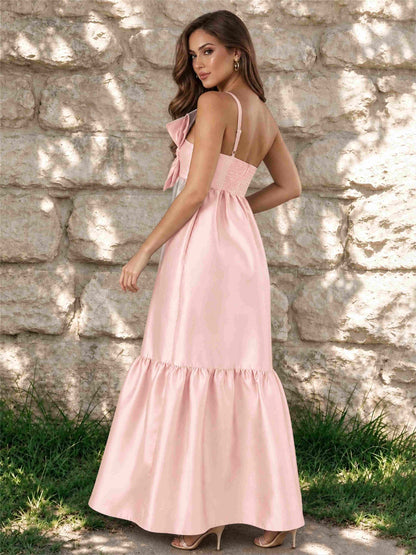 One Shoulder A-Line Satin Sleeveless Wedding Guest Dress with Bowknot