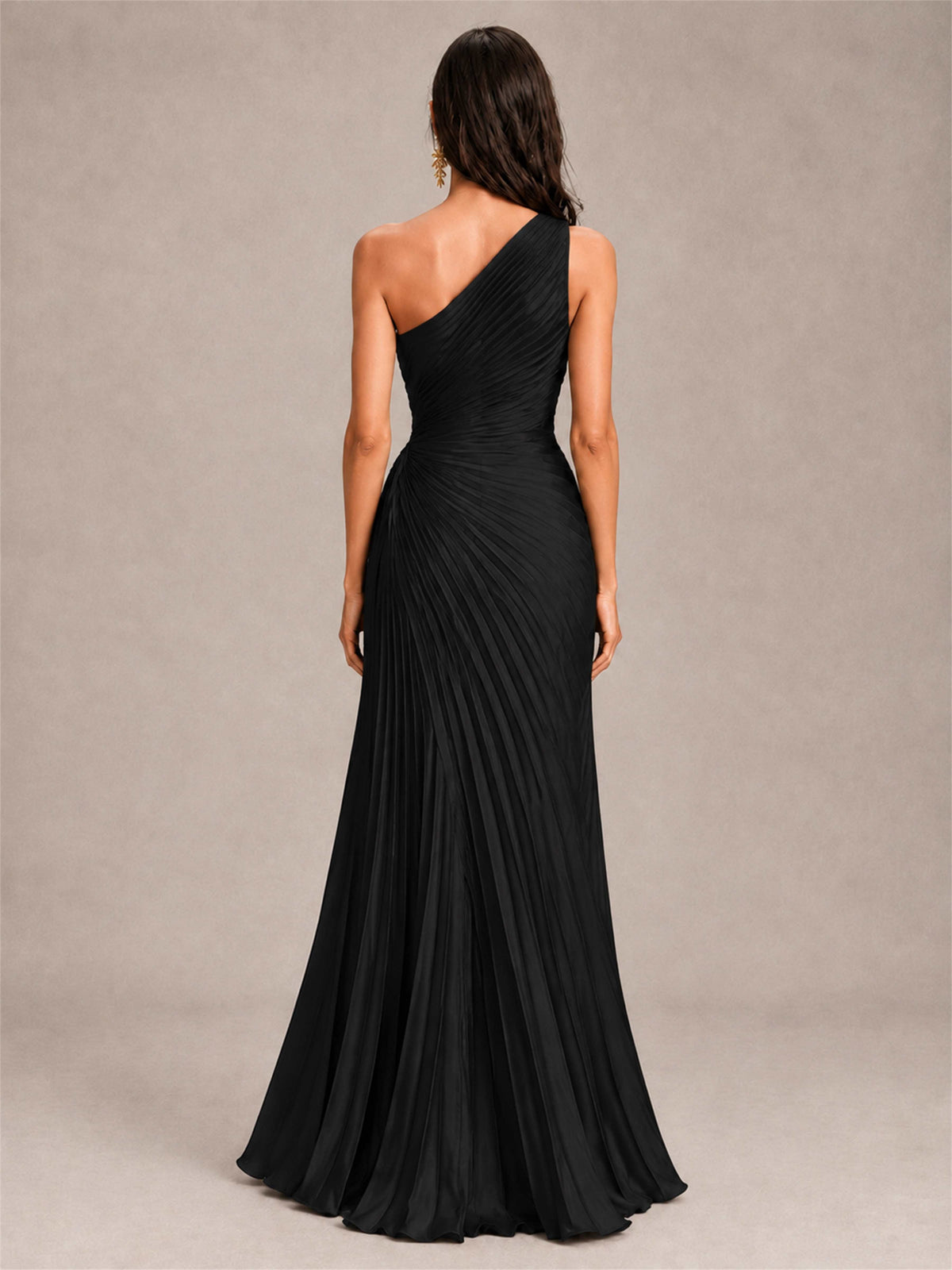 One Shoulder Ruched Chiffon Mermaid Pleated Wedding Guest Dress with Split Side