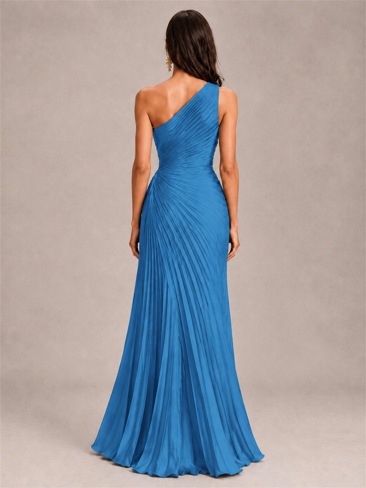 One Shoulder Ruched Chiffon Mermaid Pleated Wedding Guest Dress with Split Side