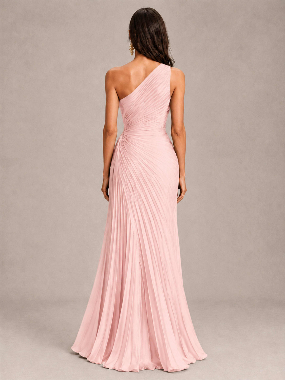 One Shoulder Ruched Chiffon Mermaid Pleated Wedding Guest Dress with Split Side