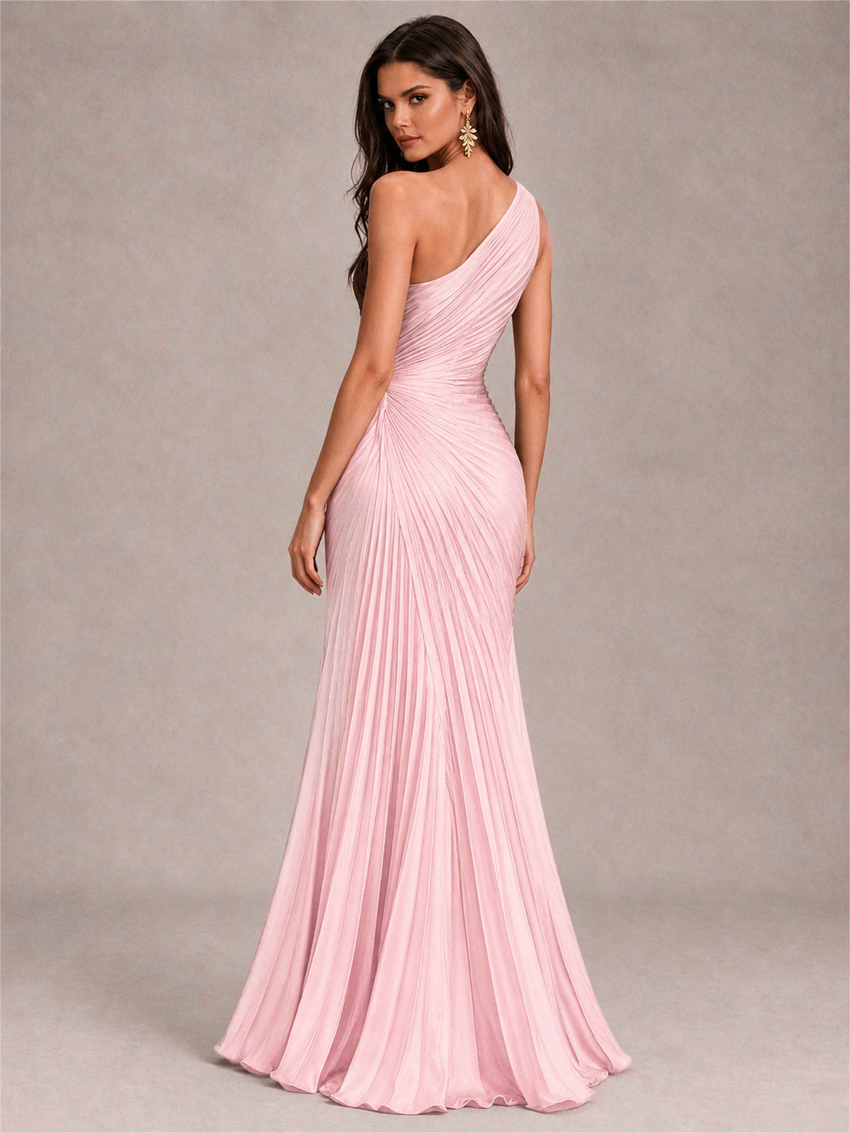 One Shoulder Ruched Chiffon Mermaid Pleated Wedding Guest Dress with Split Side