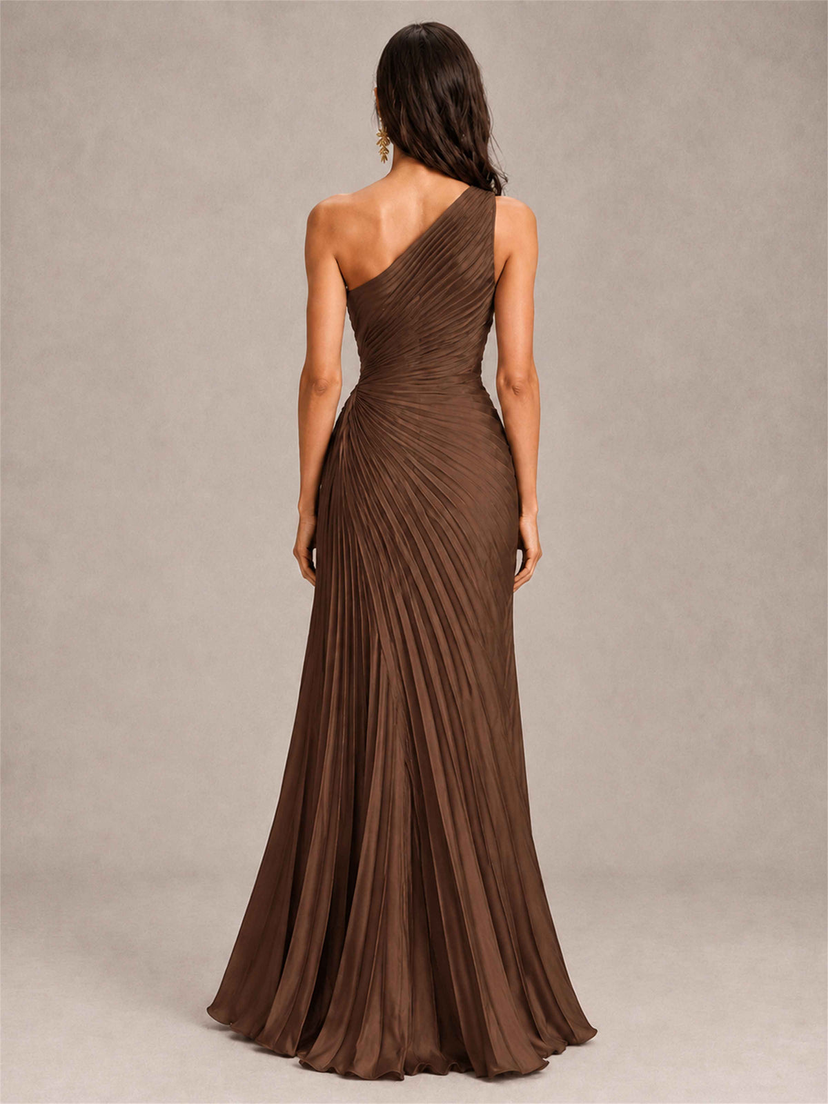 One Shoulder Ruched Chiffon Mermaid Pleated Wedding Guest Dress with Split Side