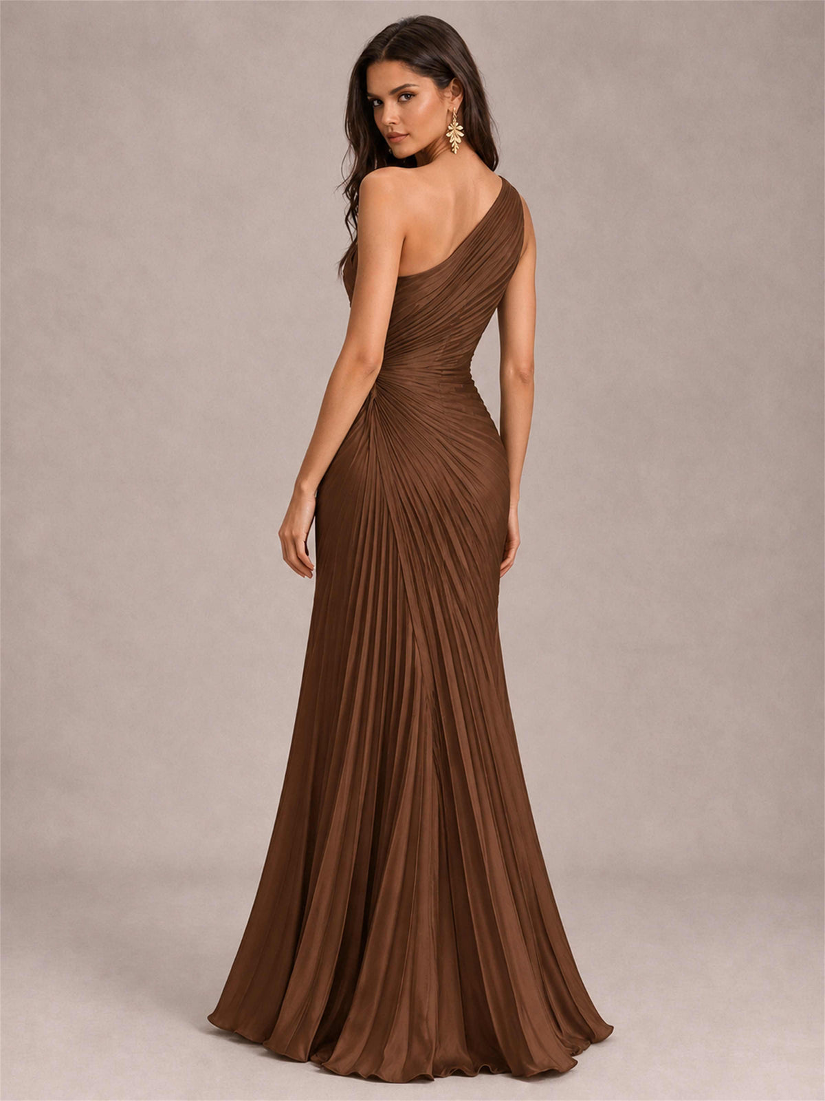 One Shoulder Ruched Chiffon Mermaid Pleated Wedding Guest Dress with Split Side