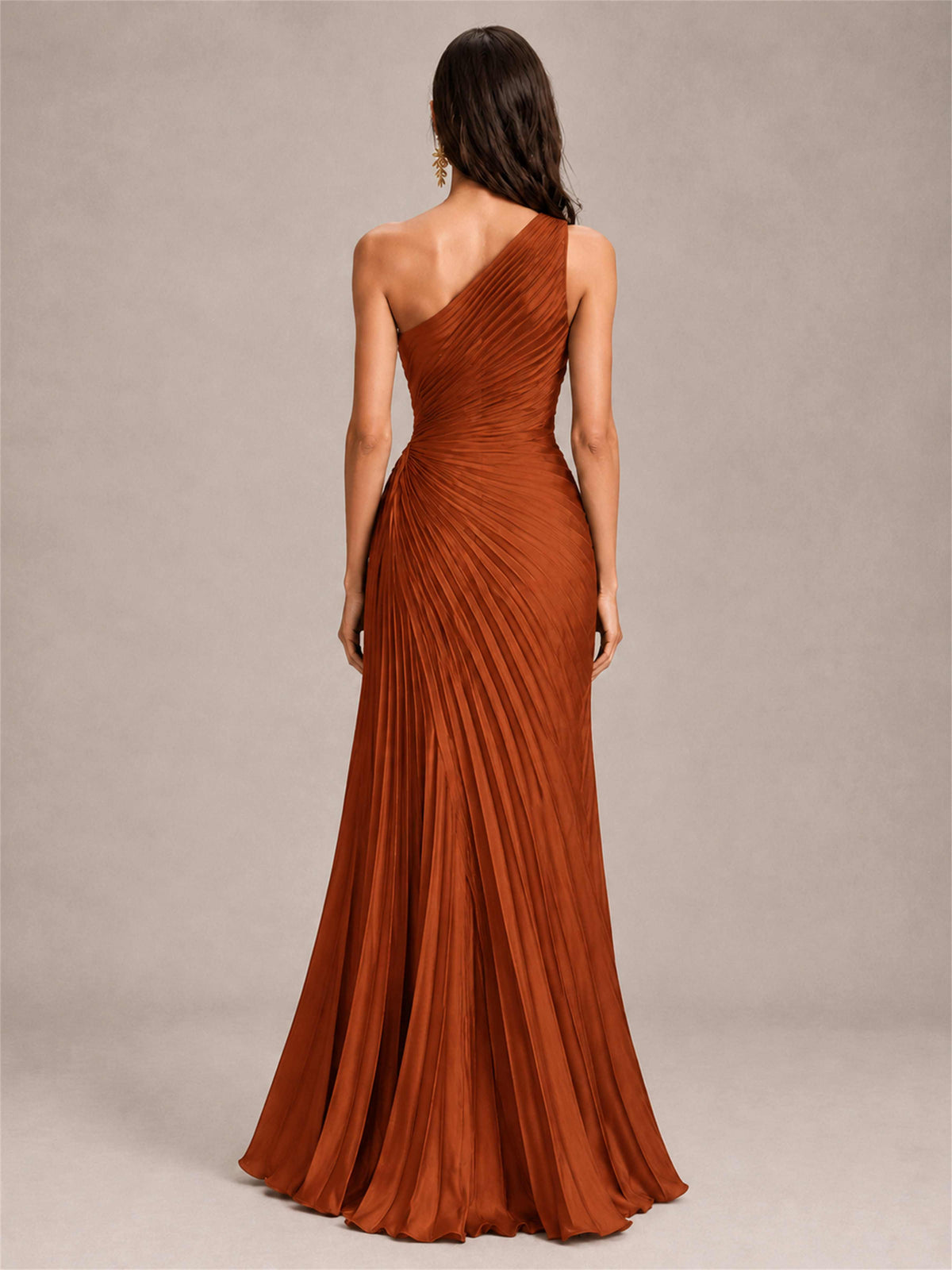 One Shoulder Ruched Chiffon Mermaid Pleated Wedding Guest Dress with Split Side