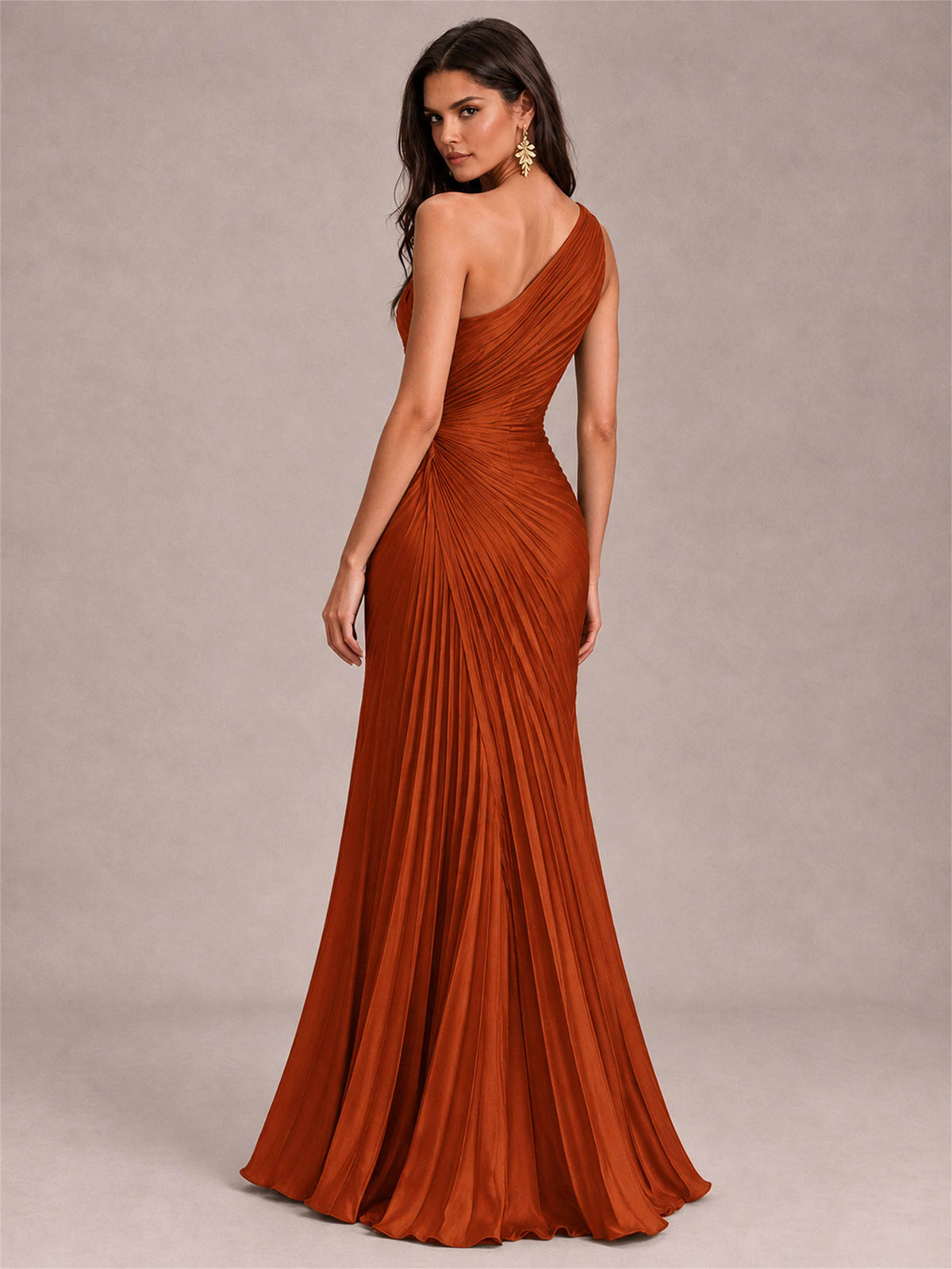 One Shoulder Ruched Chiffon Mermaid Pleated Wedding Guest Dress with Split Side