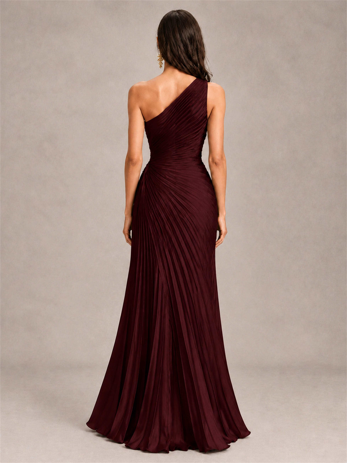 One Shoulder Ruched Chiffon Mermaid Pleated Wedding Guest Dress with Split Side