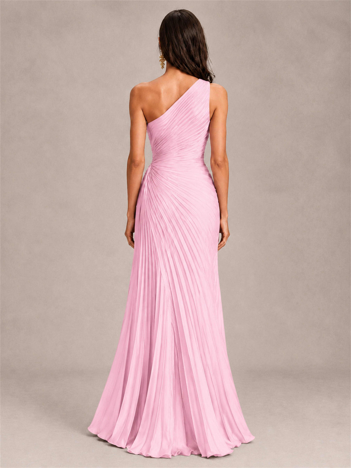 One Shoulder Ruched Chiffon Mermaid Pleated Wedding Guest Dress with Split Side