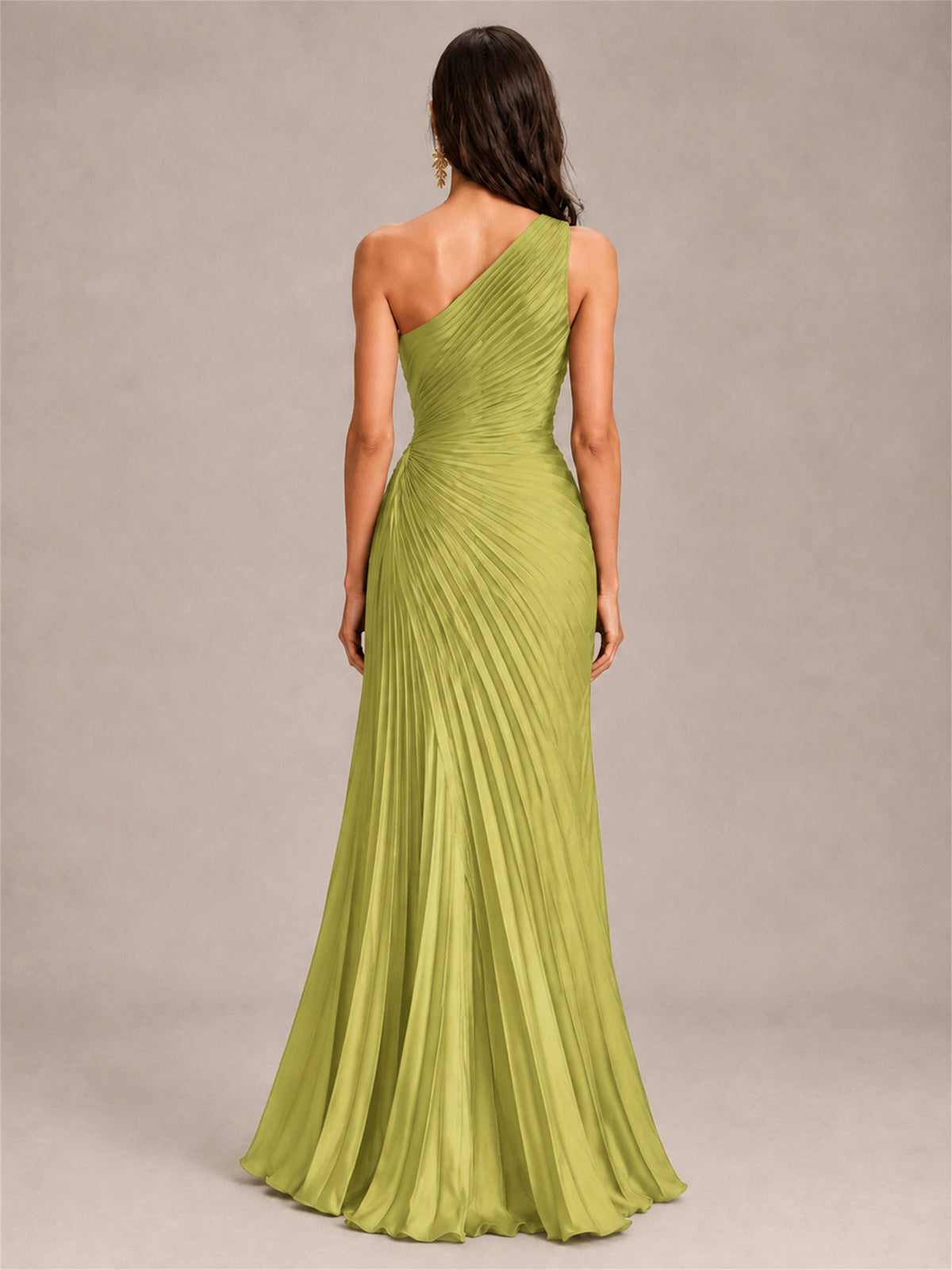 One Shoulder Ruched Chiffon Mermaid Pleated Wedding Guest Dress with Split Side