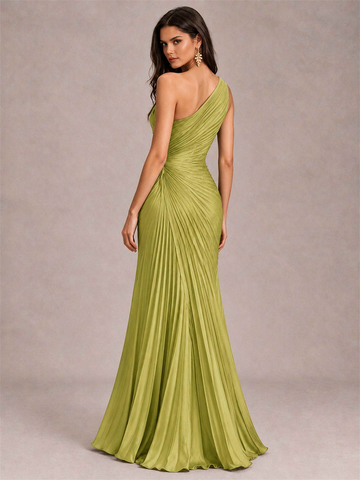 One Shoulder Ruched Chiffon Mermaid Pleated Wedding Guest Dress with Split Side