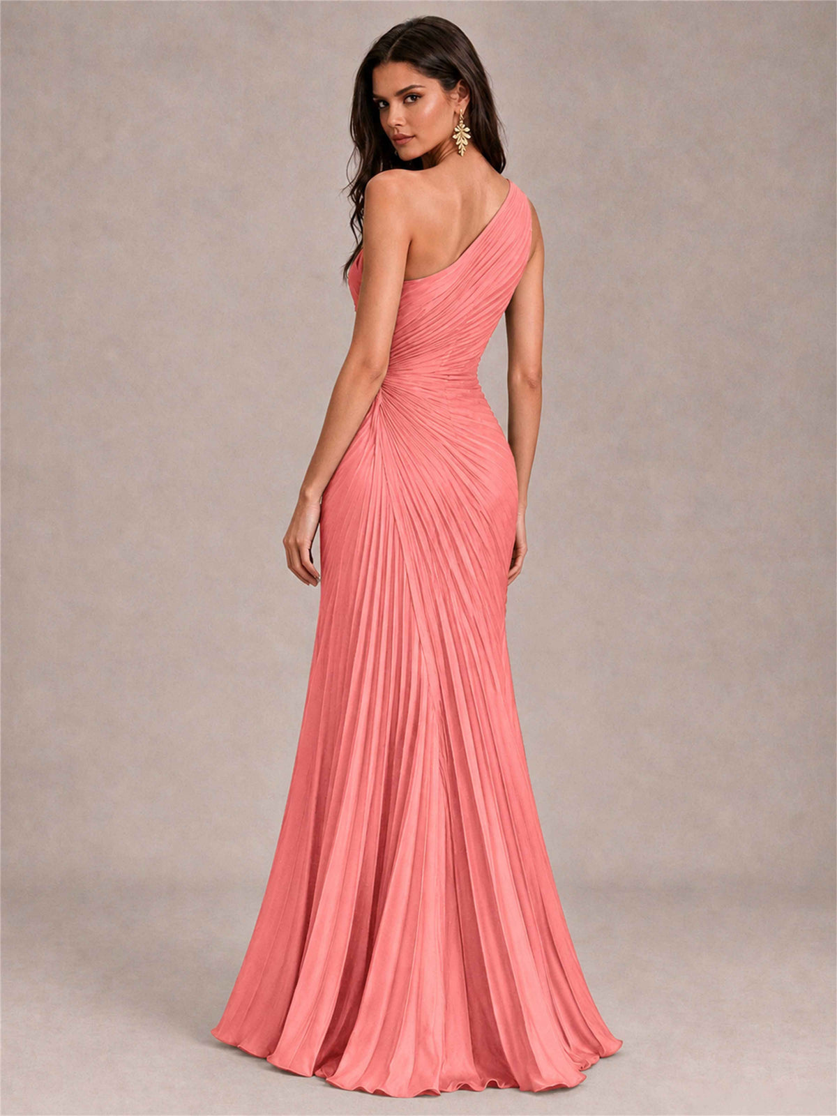 One Shoulder Ruched Chiffon Mermaid Pleated Wedding Guest Dress with Split Side
