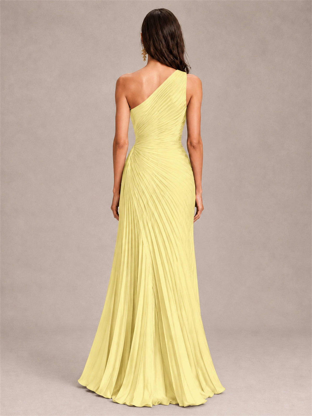 One Shoulder Ruched Chiffon Mermaid Pleated Wedding Guest Dress with Split Side