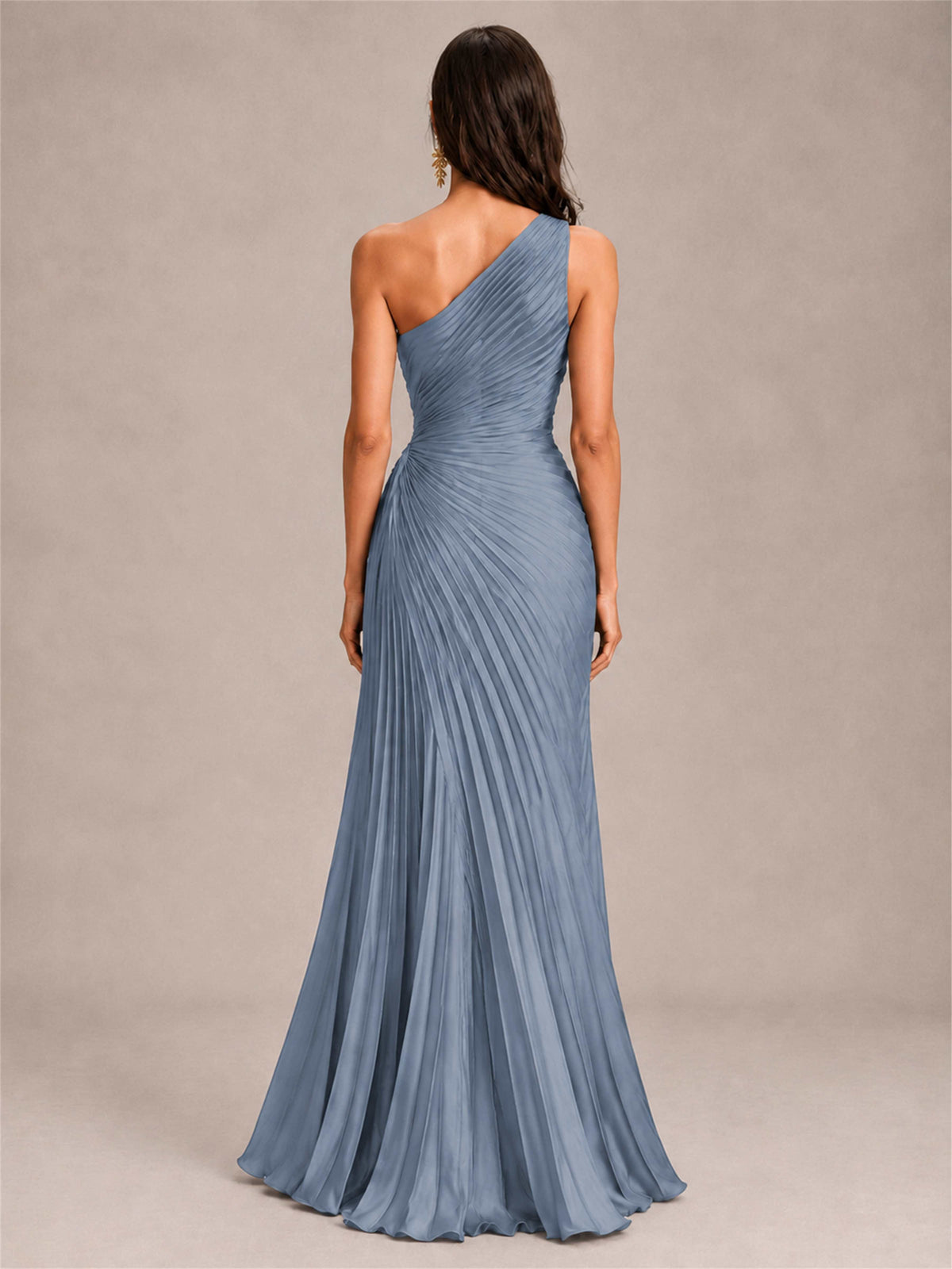 One Shoulder Ruched Chiffon Mermaid Pleated Wedding Guest Dress with Split Side