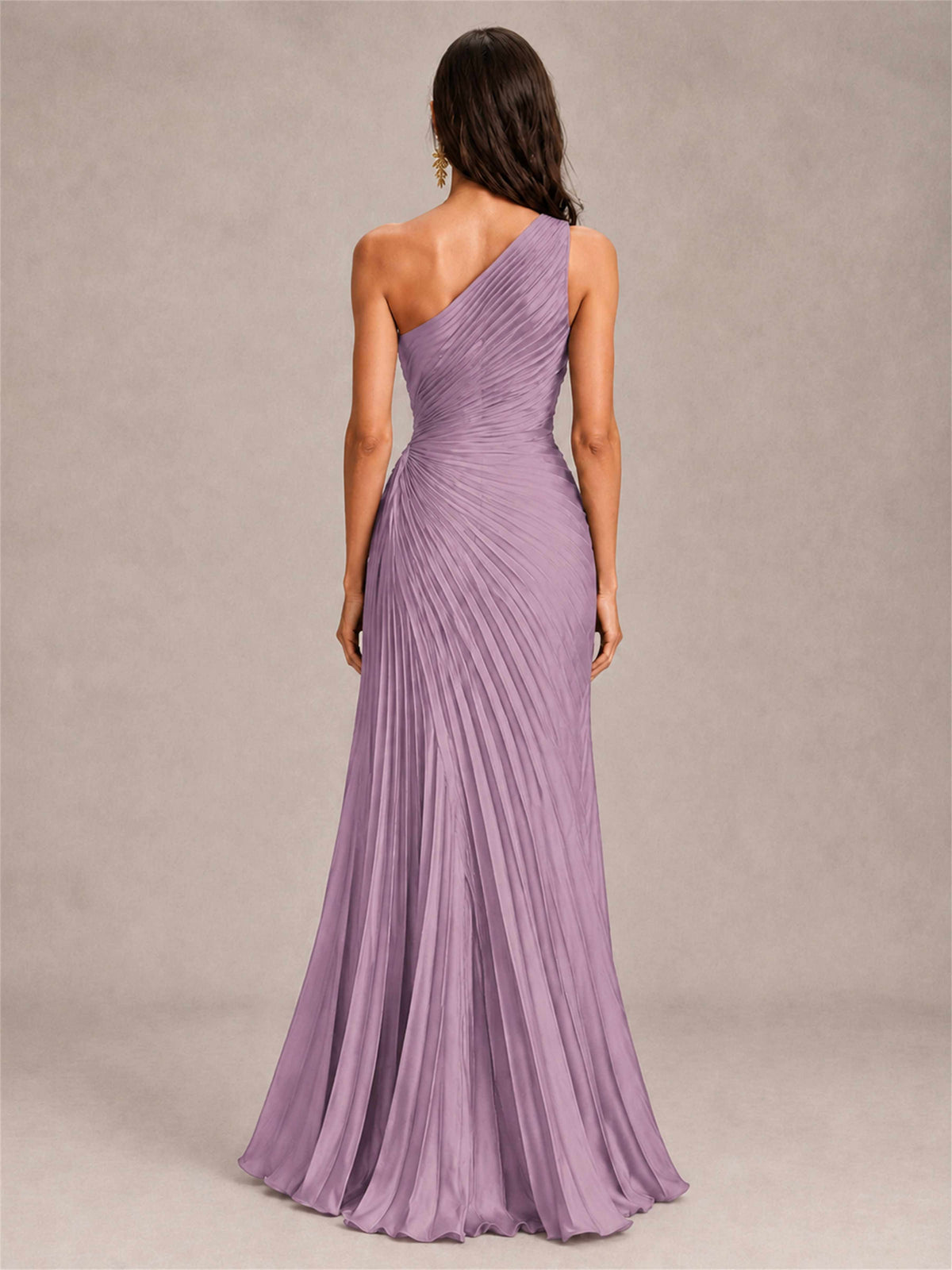 One Shoulder Ruched Chiffon Mermaid Pleated Wedding Guest Dress with Split Side