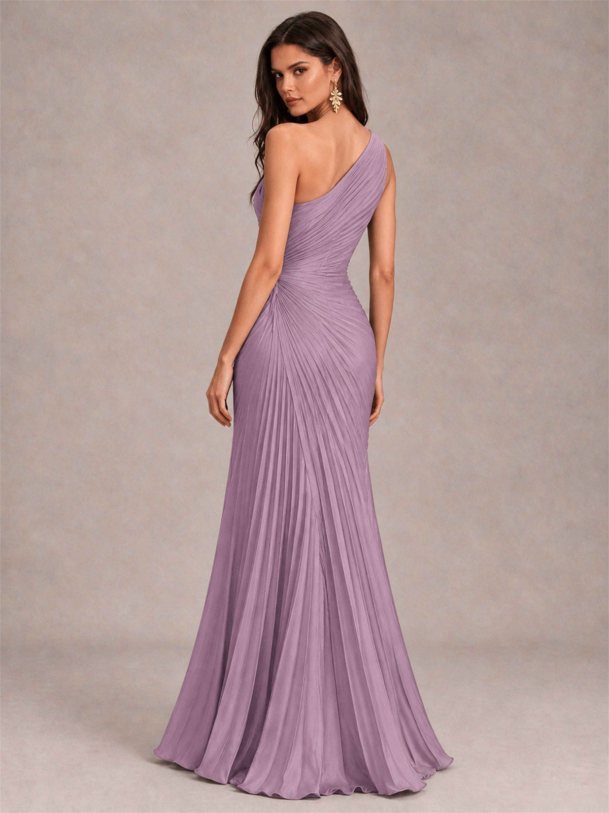 One Shoulder Ruched Chiffon Mermaid Pleated Wedding Guest Dress with Split Side