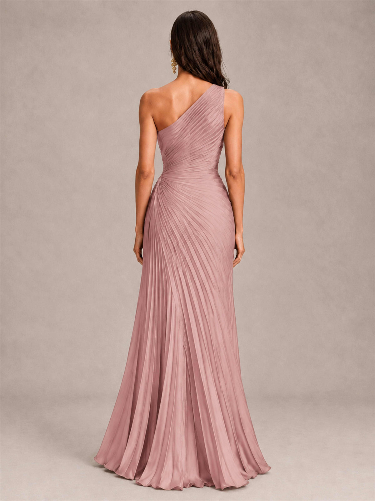 One Shoulder Ruched Chiffon Mermaid Pleated Wedding Guest Dress with Split Side