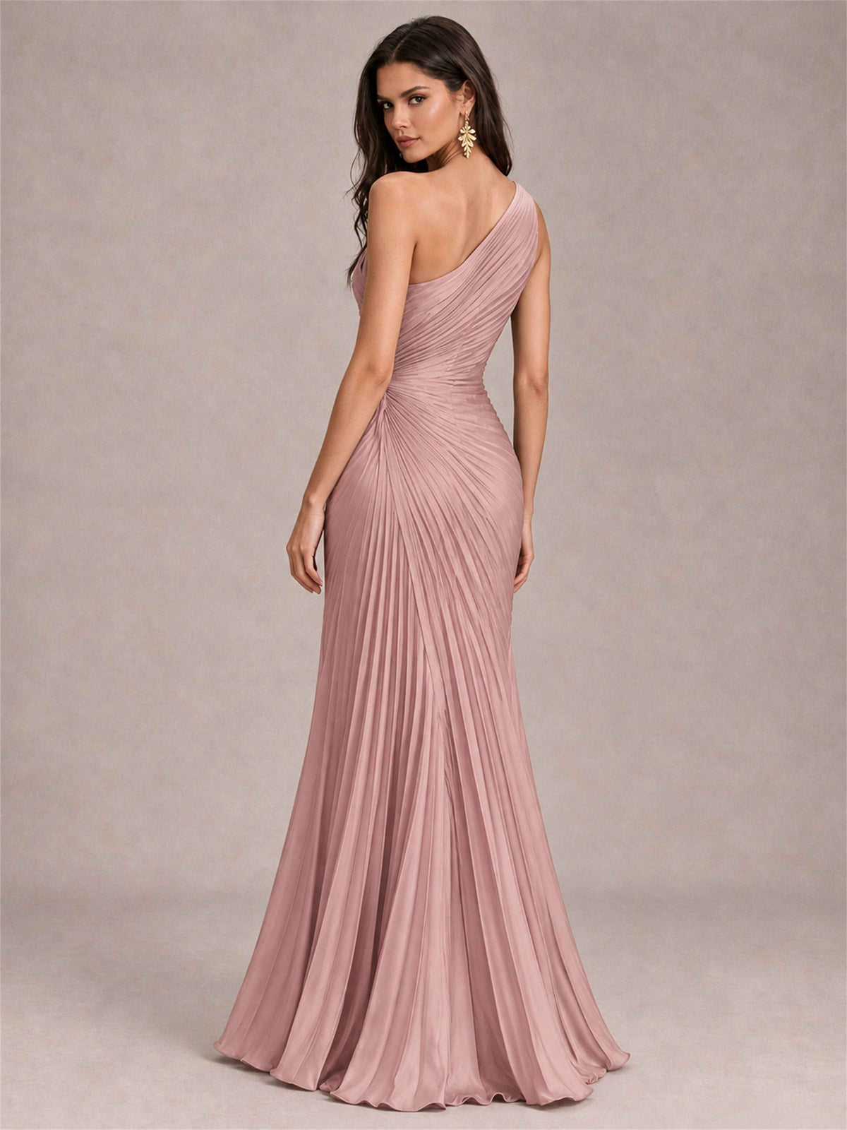 One Shoulder Ruched Chiffon Mermaid Pleated Wedding Guest Dress with Split Side