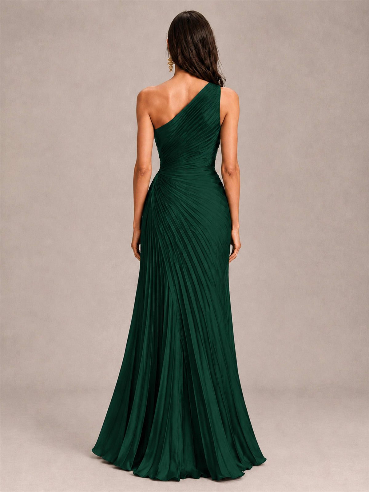 One Shoulder Ruched Chiffon Mermaid Pleated Wedding Guest Dress with Split Side