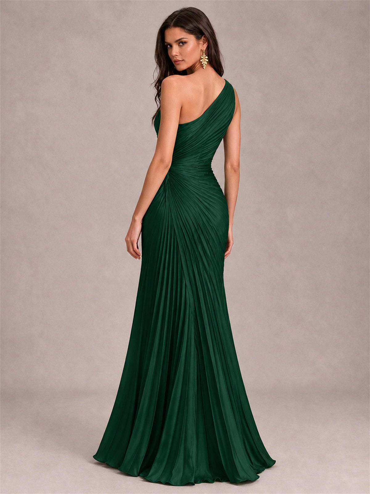 One Shoulder Ruched Chiffon Mermaid Pleated Wedding Guest Dress with Split Side