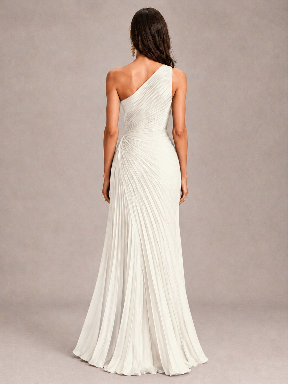 One Shoulder Ruched Chiffon Mermaid Pleated Wedding Guest Dress with Split Side