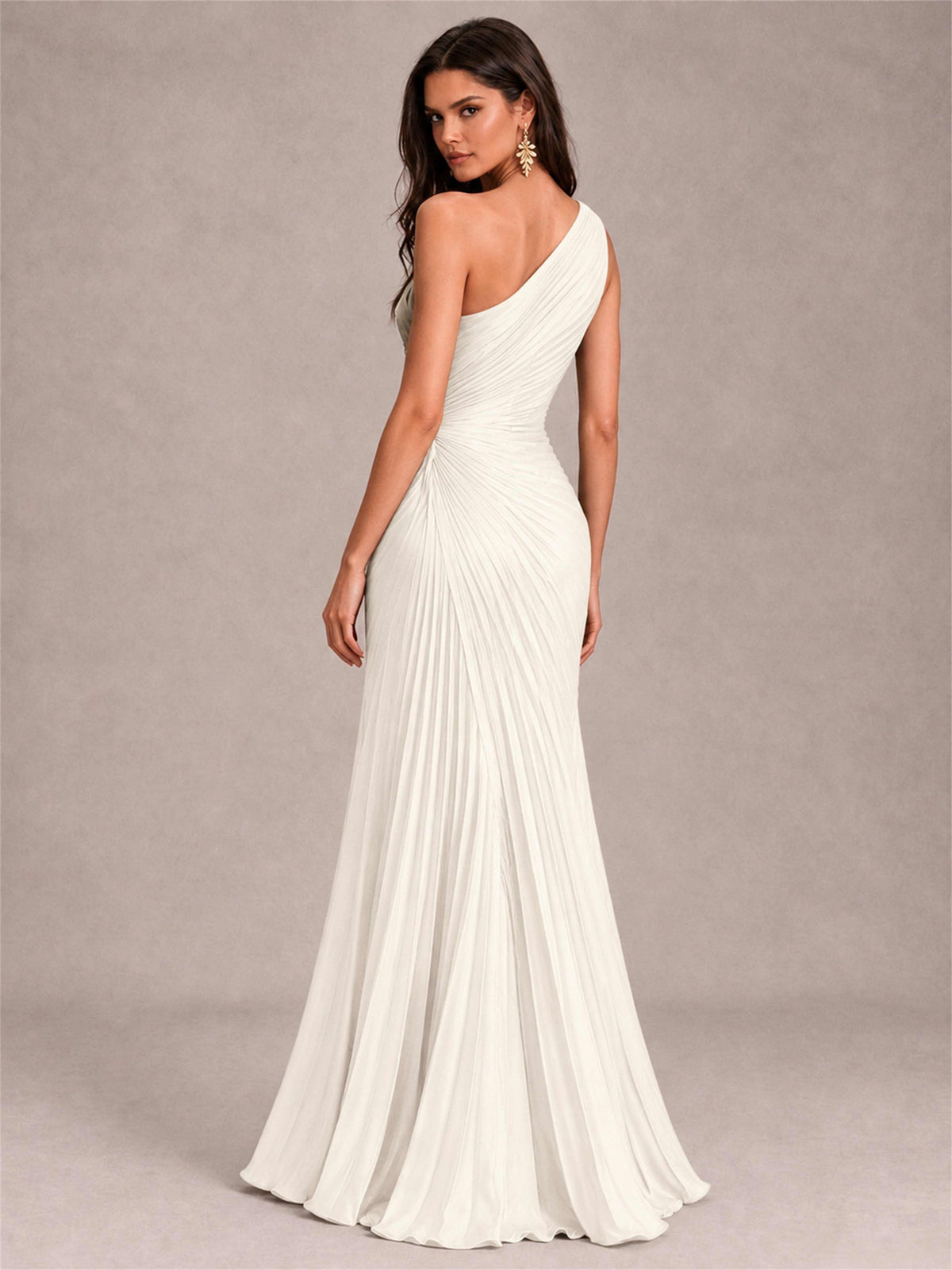 One Shoulder Ruched Chiffon Mermaid Pleated Wedding Guest Dress with Split Side