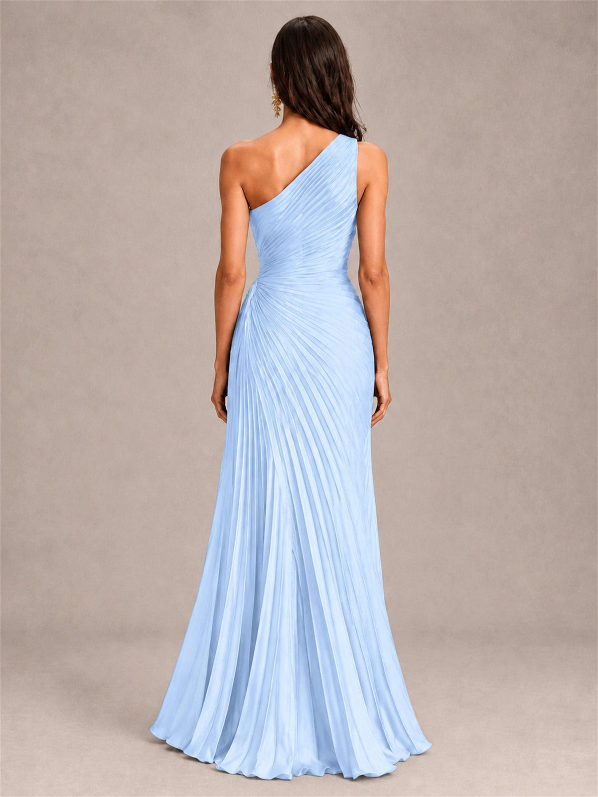 One Shoulder Ruched Chiffon Mermaid Pleated Wedding Guest Dress with Split Side