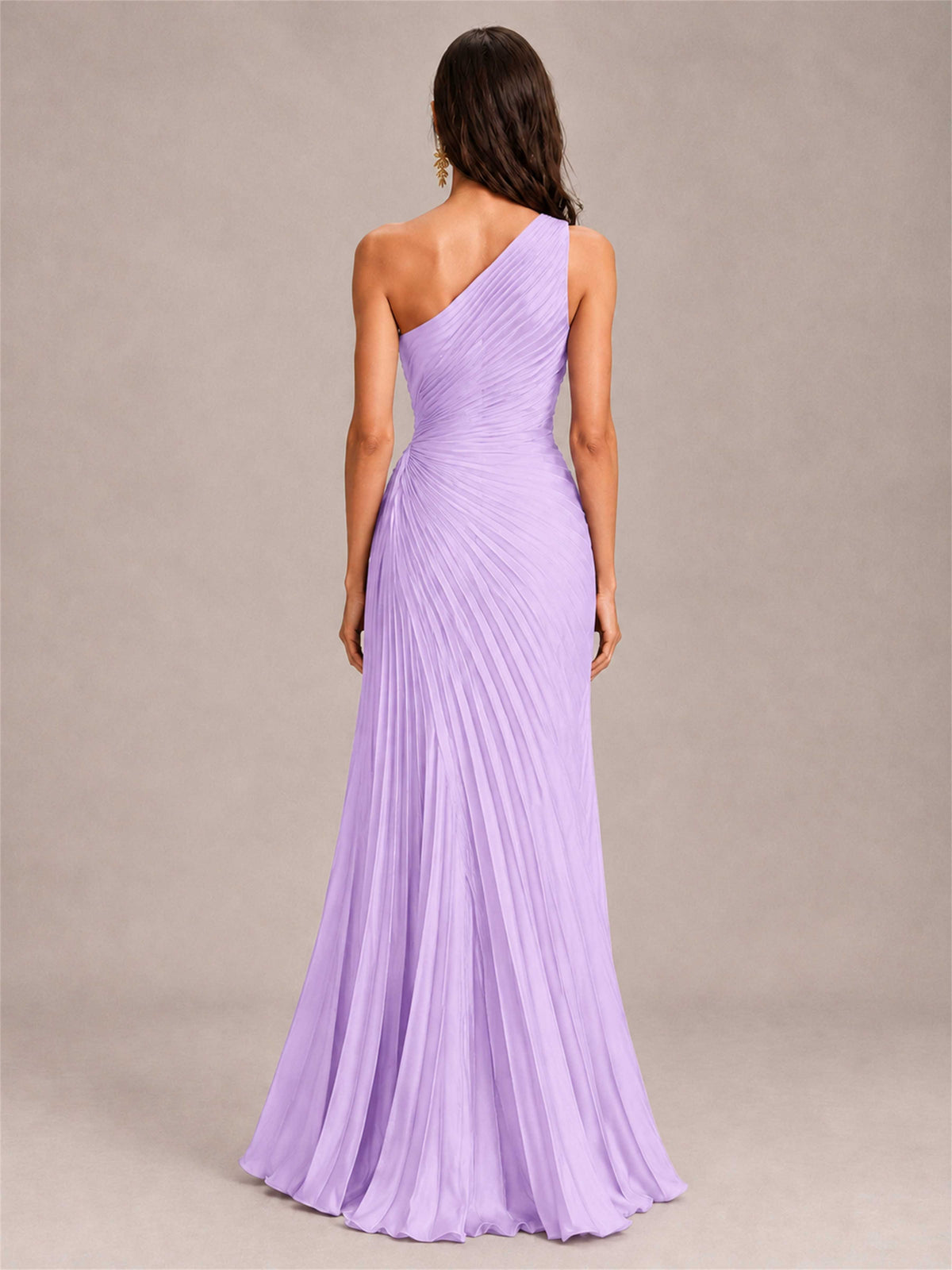 One Shoulder Ruched Chiffon Mermaid Pleated Wedding Guest Dress with Split Side
