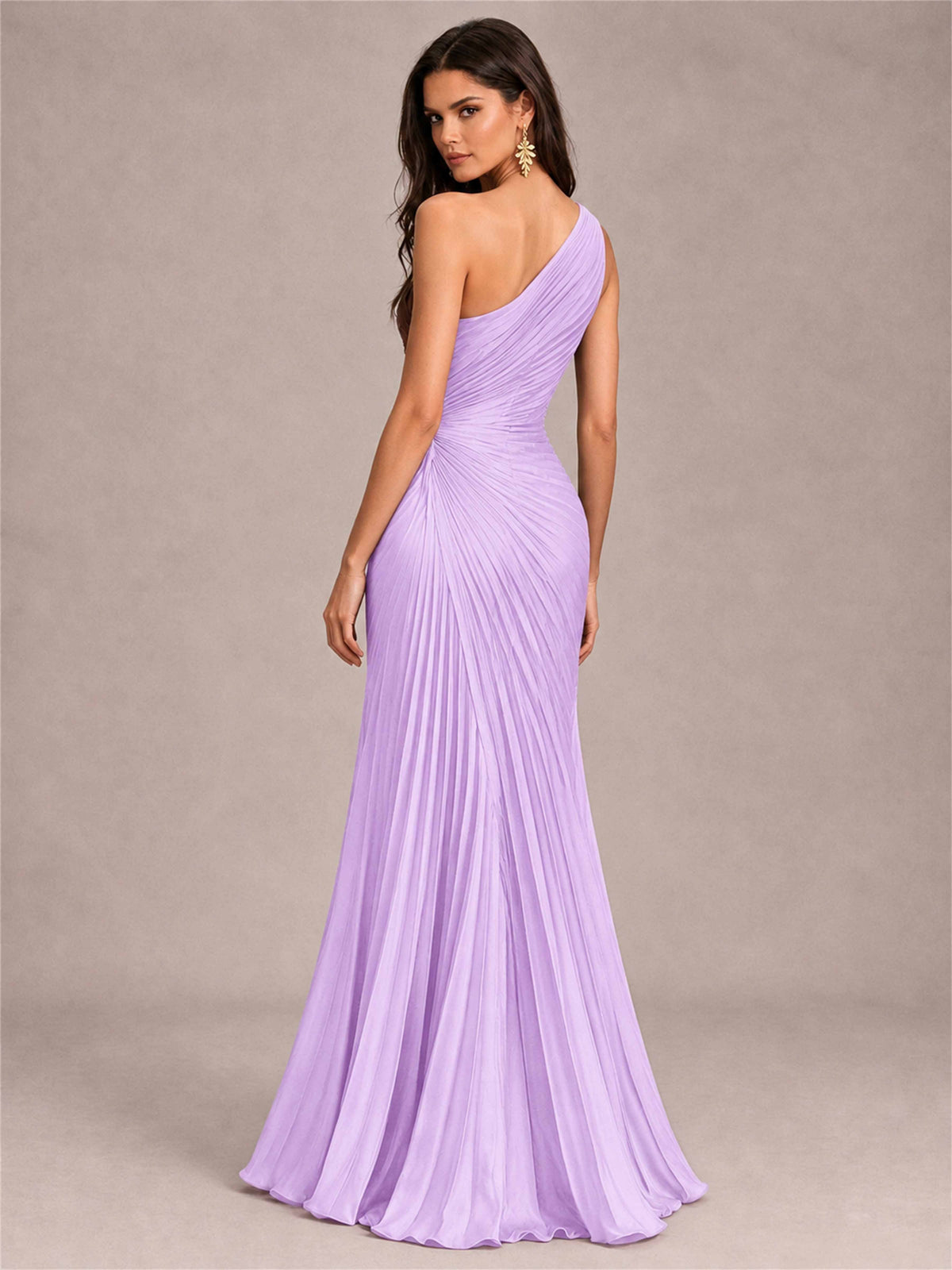 One Shoulder Ruched Chiffon Mermaid Pleated Wedding Guest Dress with Split Side
