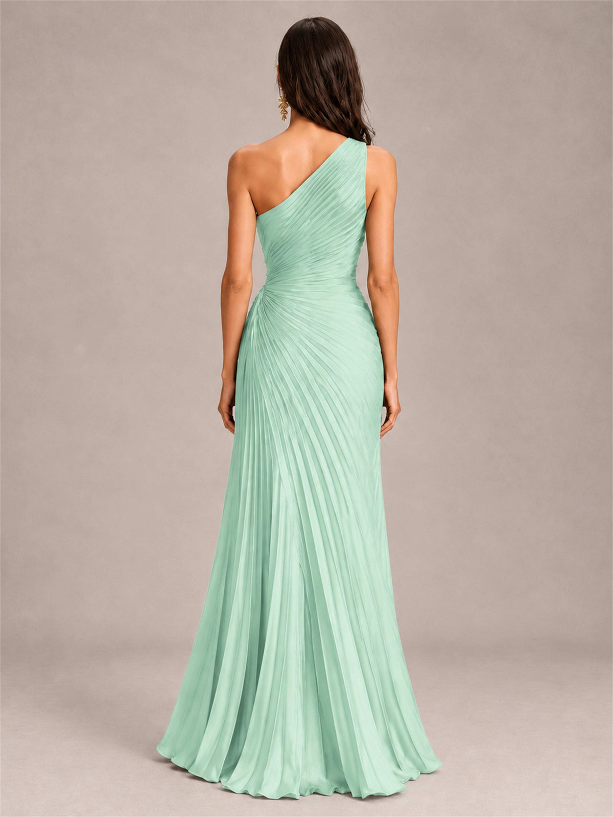 One Shoulder Ruched Chiffon Mermaid Pleated Wedding Guest Dress with Split Side