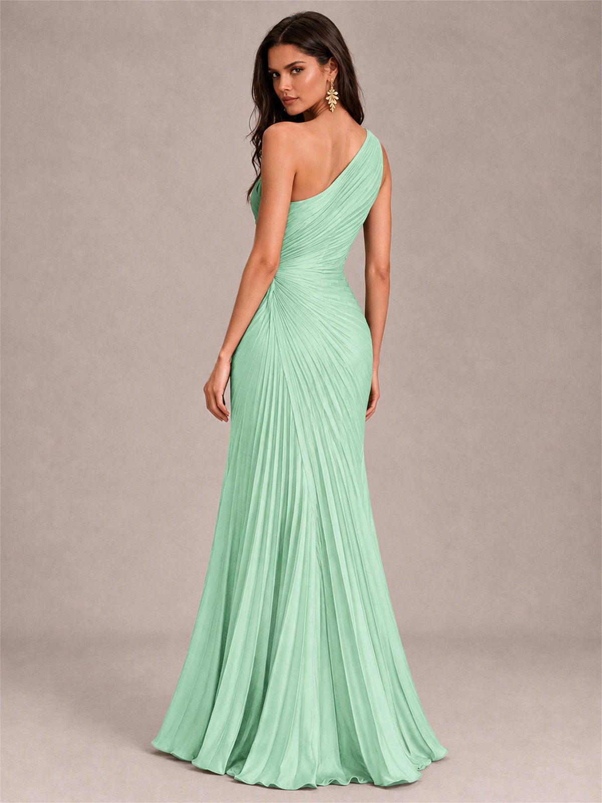 One Shoulder Ruched Chiffon Mermaid Pleated Wedding Guest Dress with Split Side
