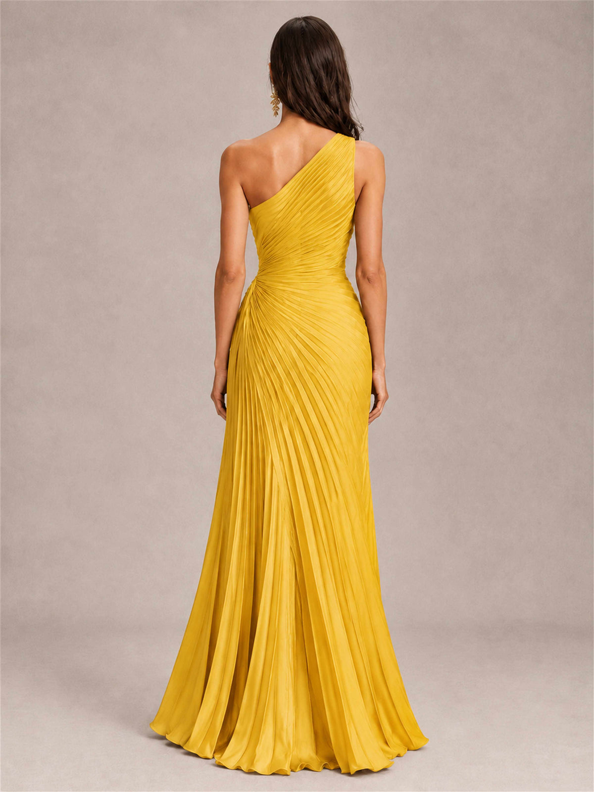 One Shoulder Ruched Chiffon Mermaid Pleated Wedding Guest Dress with Split Side