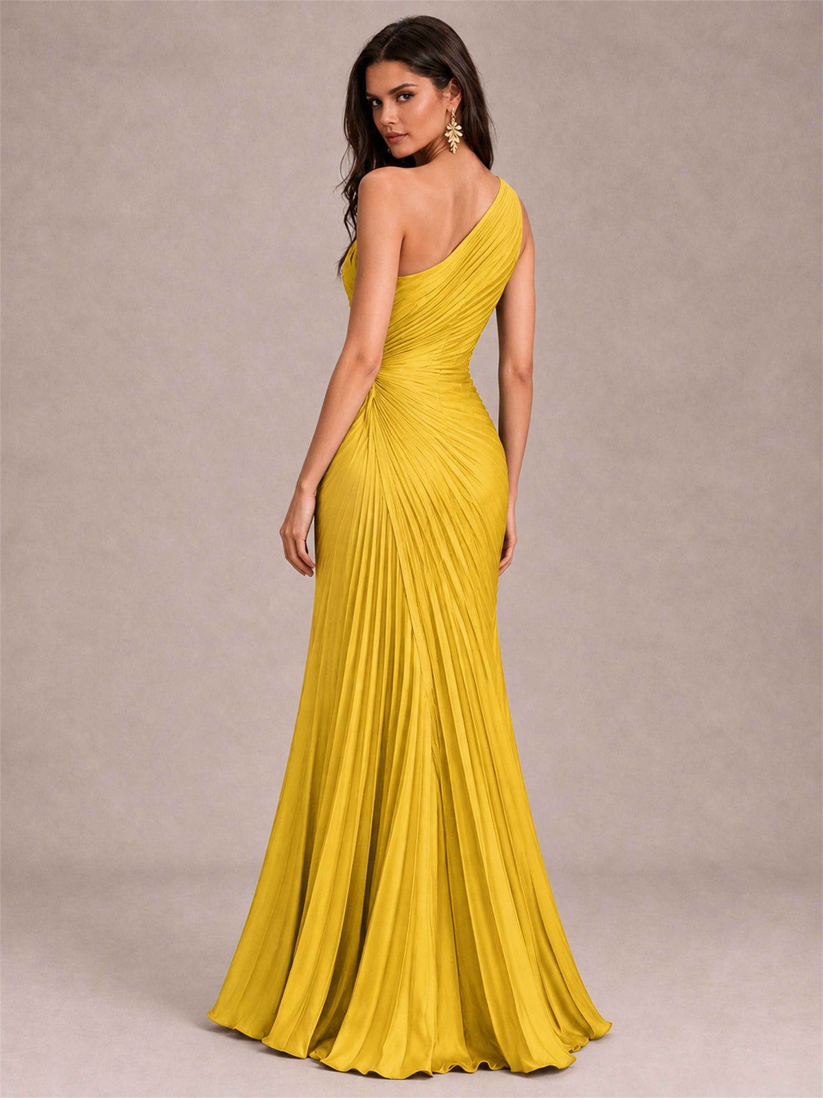 One Shoulder Ruched Chiffon Mermaid Pleated Wedding Guest Dress with Split Side