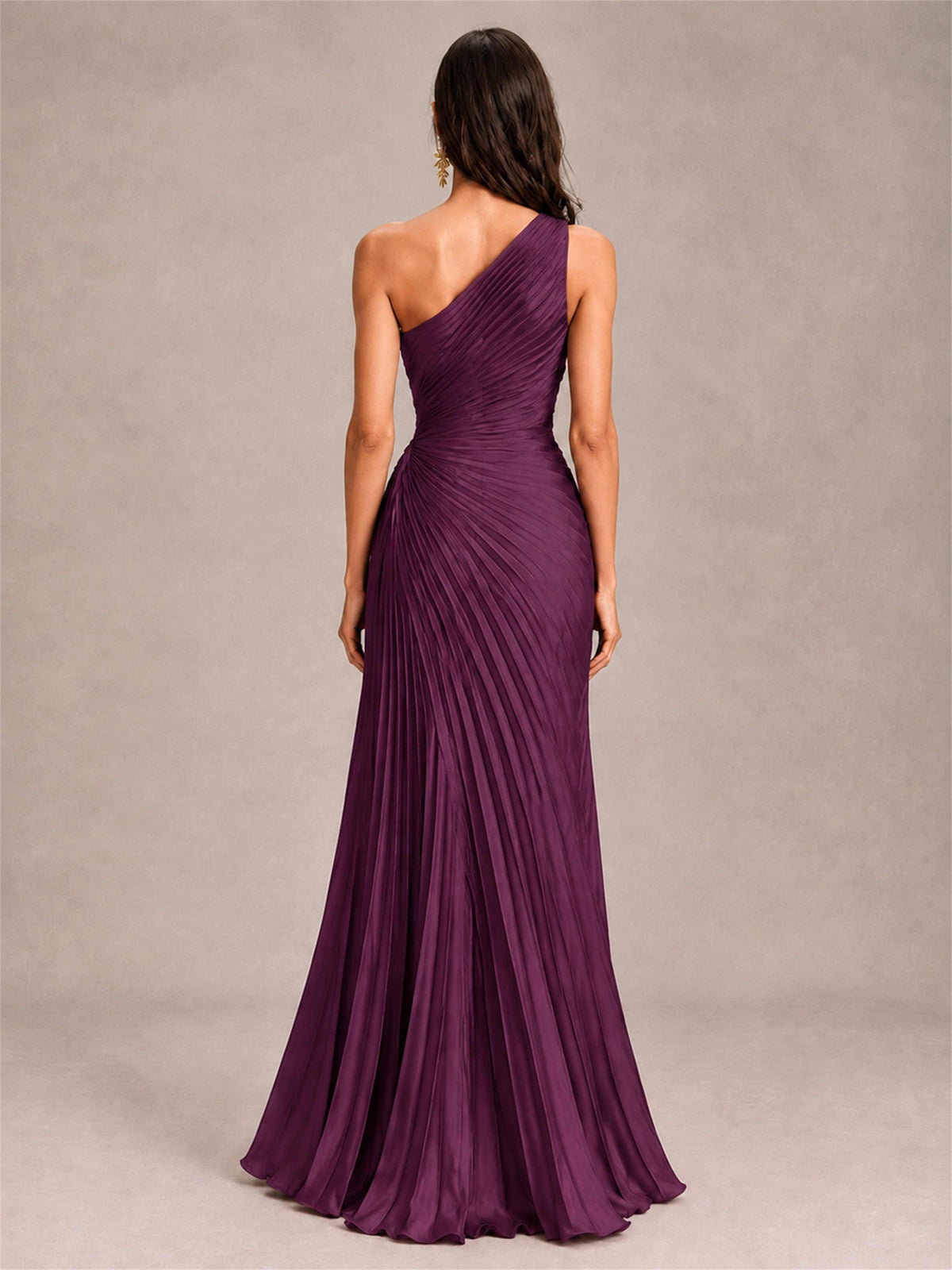 One Shoulder Ruched Chiffon Mermaid Pleated Wedding Guest Dress with Split Side