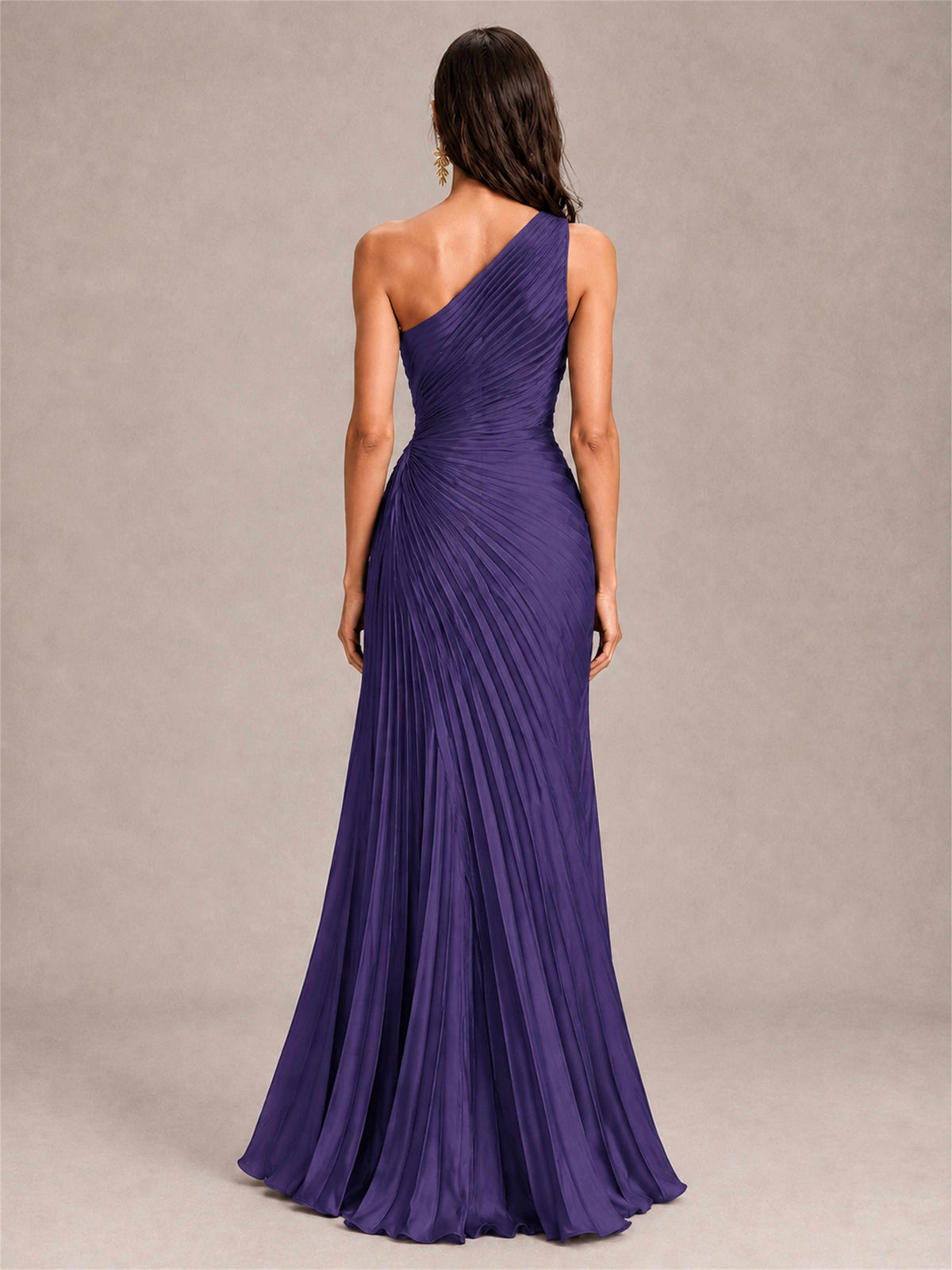 One Shoulder Ruched Chiffon Mermaid Pleated Wedding Guest Dress with Split Side