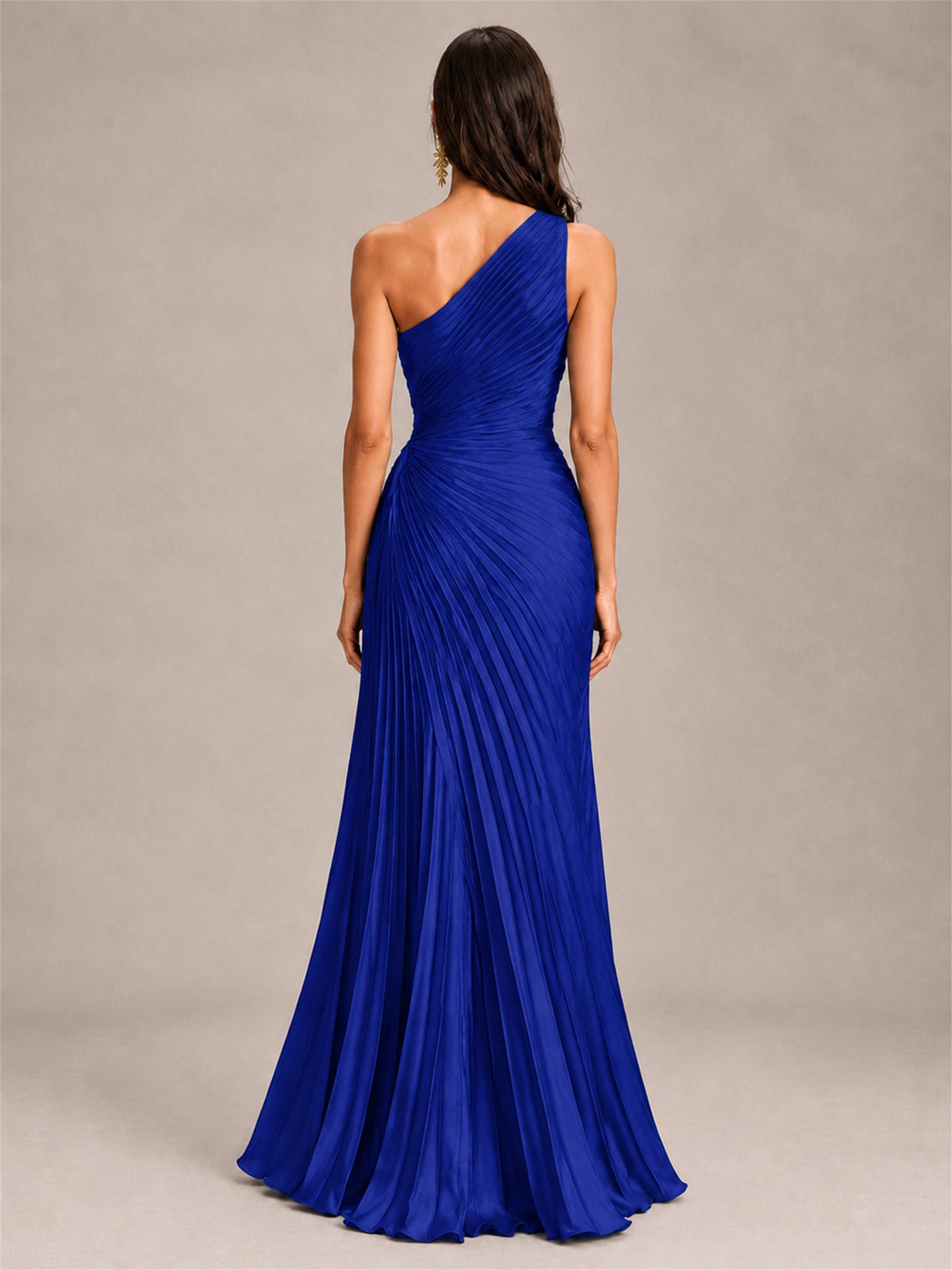 One Shoulder Ruched Chiffon Mermaid Pleated Wedding Guest Dress with Split Side