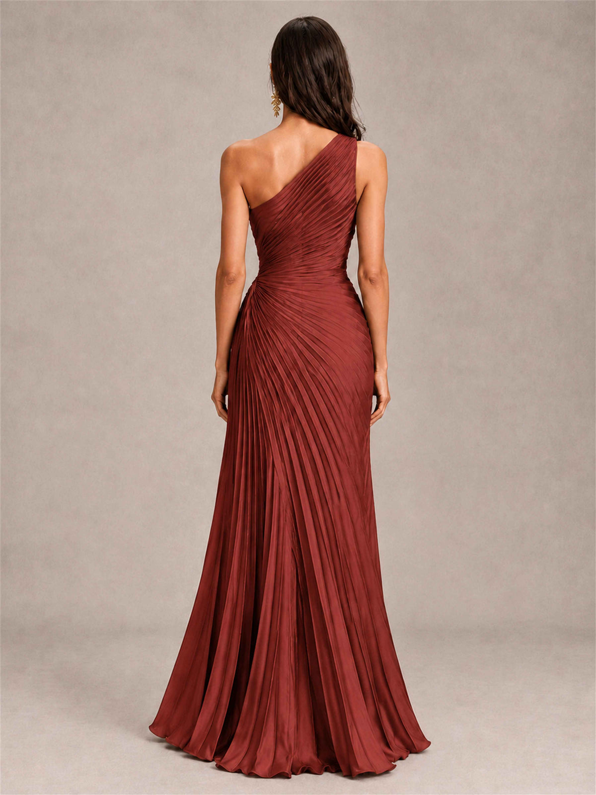One Shoulder Ruched Chiffon Mermaid Pleated Wedding Guest Dress with Split Side